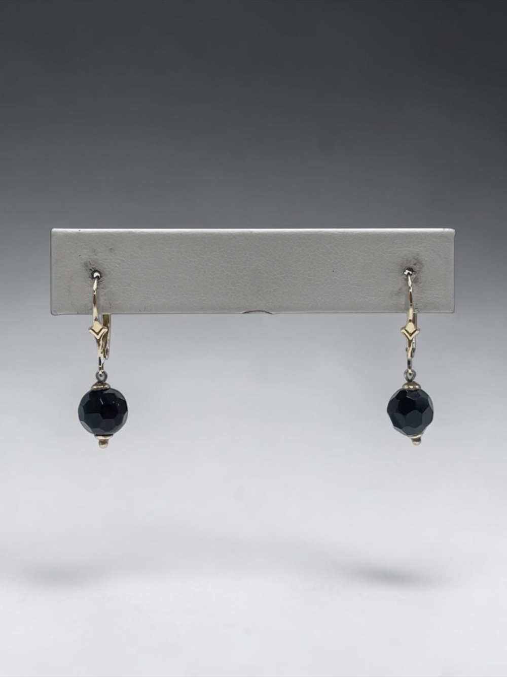 14K Yellow Gold Black Onyx Leverback Drop Earrings 2.00g